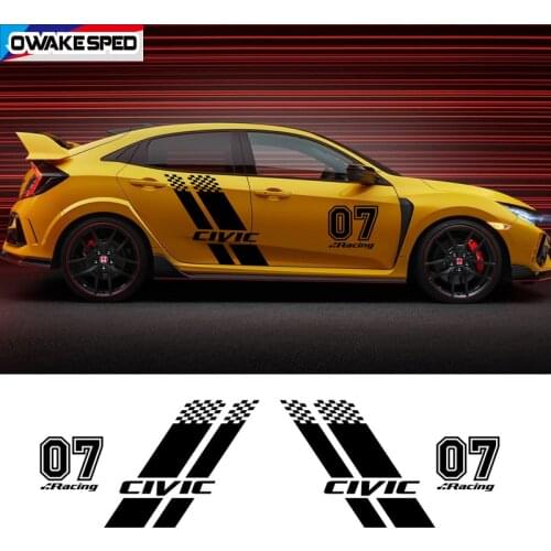NO.7 Racing Sport Stripes Car Door Side Decor Sticker For Honda Civic Type R Hatchback Sedan Zebra Auto Body Decor Vinyl Decals