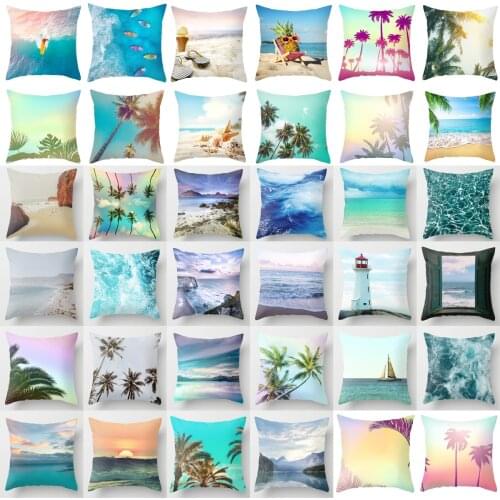 New Summer Blue Beach Pillow Cushion Case Hot Tropical Ocean Palm Print Throw Pillows Cover Livingroom Sofa Seats Bed Decoration