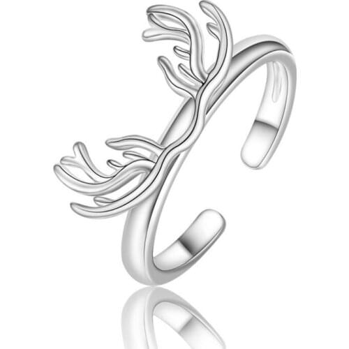 New Hot Antler Sika Deer Elk Rings For Women 925 Sterling Silver Christmas Jewelry Statement Party Engagement Wedding Rings SAR4