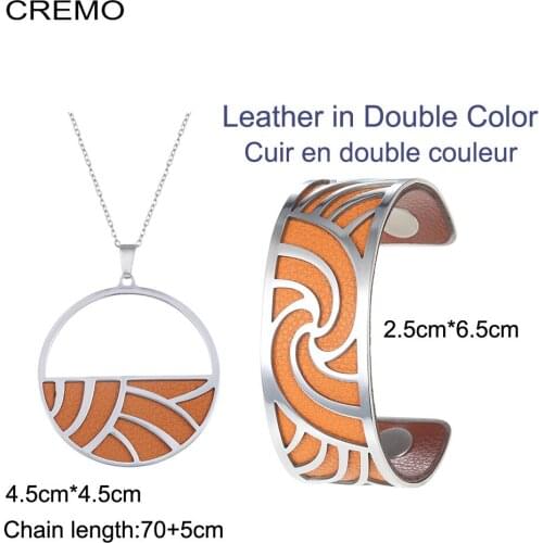 Cremo Charm Necklace Interchangeable Leather Bracelet Bangle Jewelry DIY Necklace And Bangles Set Round Pendant