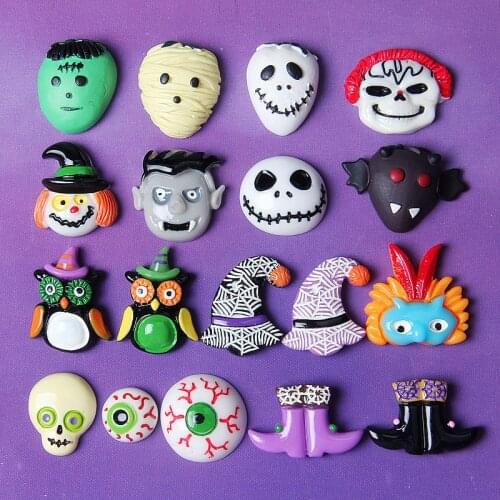 18pcs /Lot Halloween Resin Charms For Jewelry Making Owl Eye Pendant Charm Girl Boy Accessories Shoes Hat Ghost DIY Materials