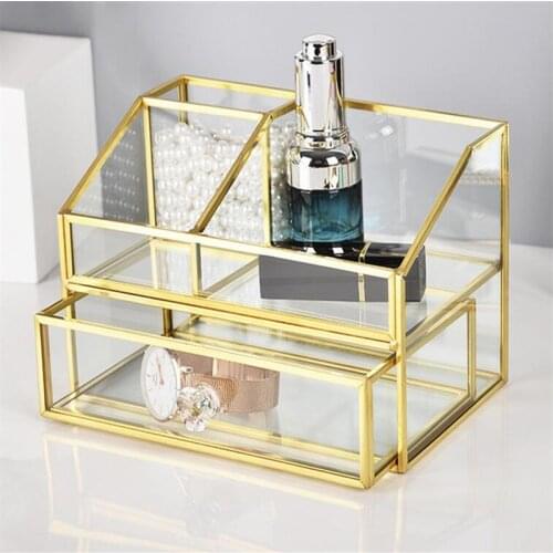 1L Transparent Glass Cosmetic Box Wpmen Nail Jewelry Storage Shelf with Drawer Lid