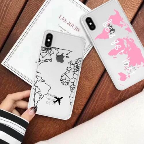 JAMULAR Trip Transparent Phone Case For iPhone 8 11 Pro XS MAX XR X 7 6s 6 Plus Luxury World Map Travel Soft TPU Back Cover Capa