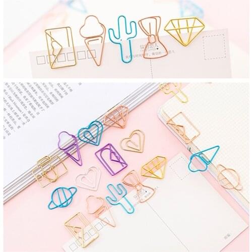 Cute Cactus Star Ice Cream Mini Paper Clips Kawaii Stationery Metal Clear Binder Clips Photos Tickets Notes Letter