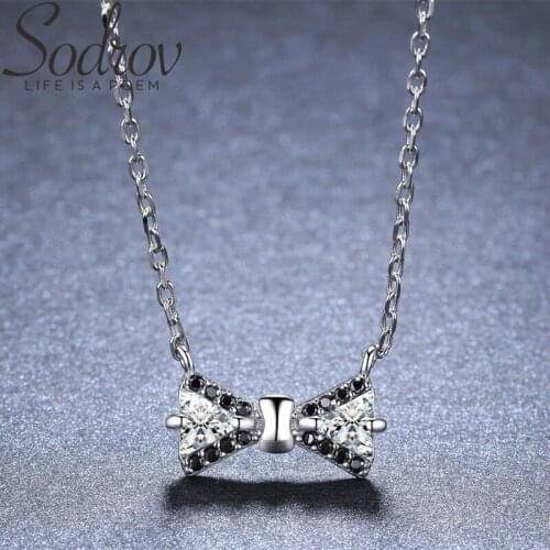 SODROV 2019 New Romantic 925 Sterling Silver Jewelry Bowtmot Necklace for Women Black Spine Female Gift KK018