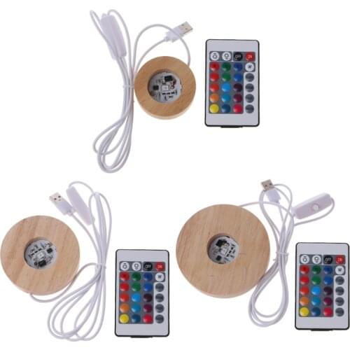 Resin Display Wood LED 12Colors RGB Adjustable Light Base with Remote Control 94PA