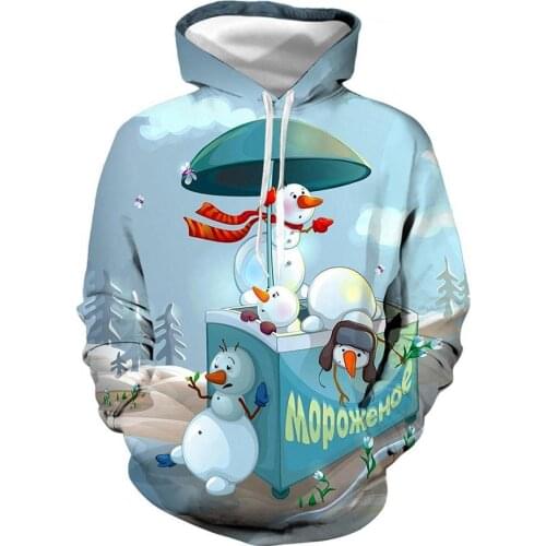 Unisex Digital Print Christmas Santa Animal Long Sleeve Drawstring Loose Hoodie