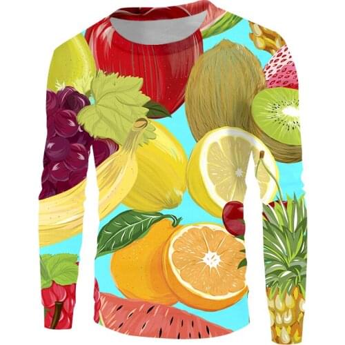 UJWI Mens Casual Pullovers 3D Print Colorful fruits Sweatshirt Hoodies Homme Hip Hop Streetwear Long Sleeve O Neck Sweats