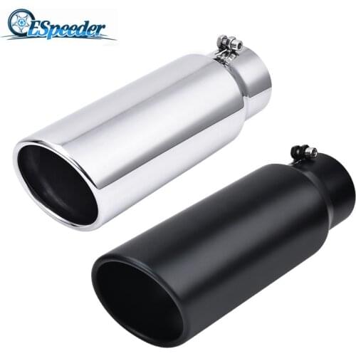 ESPEEDER Universal Exhaust Pipe Silver Black 12'' Bolt Tail Throat 304 Stainless Steel Muffler Auto Accessories Exhaust System