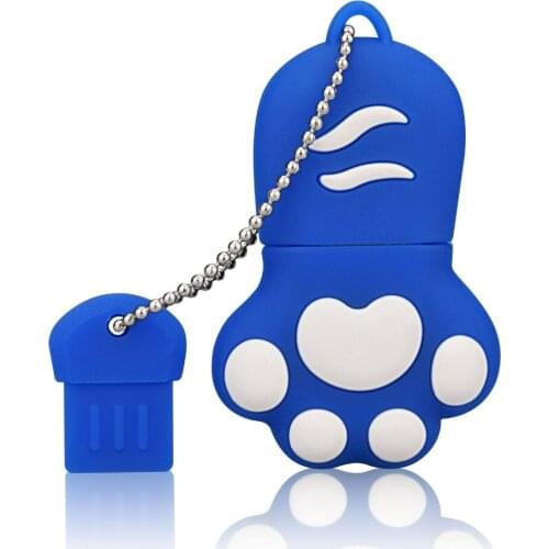 J-boxing Blue USB Flash Drive 32GB Lovely Cat Claws Pendrives 16GB USB Memory Stick Women 64GB Thumb Drive for Laptop Mac Tablet