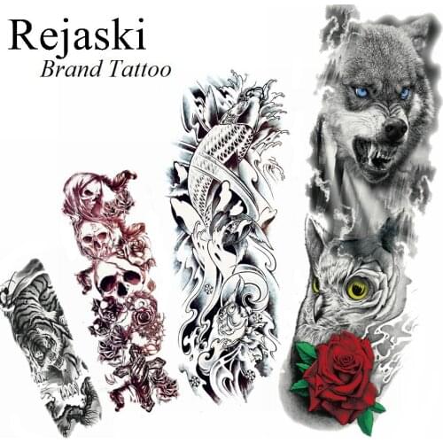 25 Style Black Carp Waves Temporary Tattoo Men Cool Cross Demon Tattoo Stickers Body Art Women Makeup Tip Tatoos Full Arm Paste