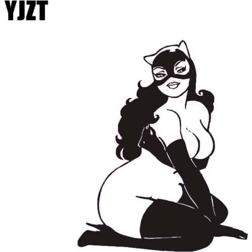 YJZT 11.9*14.8CM Sexy Cute Cat Smart Girl Car Black/Silver Vinyl Decal Popular Fashion Style Car Sticker C20-0868