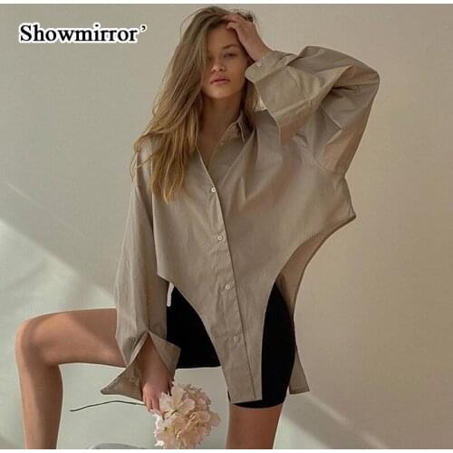 Showmirror Elegant Cut Out Casual T-Shirts Oversized Casual Office Female Streetwear Women Creative Basic Shirt 2021 Tops Shirt