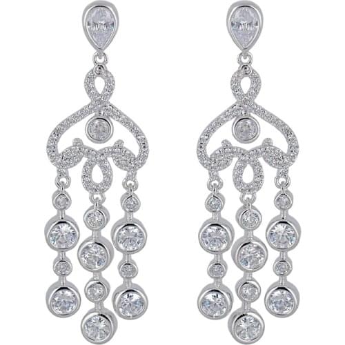 Fashion Jewelry Vintage Style Tassel Long Crystal Earring Gold Color India CZ Dangle Drop Earrings for Woman GLE5397