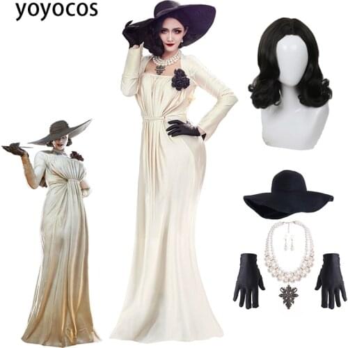 YOYOCOS Lady Dimitrescu Cosplay Costume Chatelain Alcina Biohazard Comtesse Cosplay Halloween Party Lady Vampire Necklace