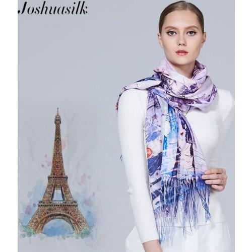 Joshuasilk Autumn Winter women scarf Cotton Blends Long scarf Double-sided printing Tower pattern Shawls and Scarves for girl