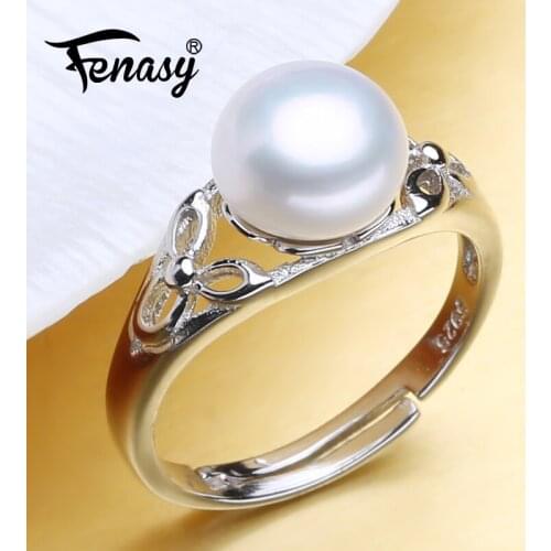 FENASY Trendy 925 Sterling Silver Ring Natural Freshwater Pearl Rings For Women Fashion Exquisite Adjustable Flower Ring