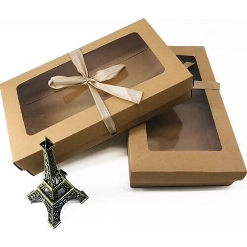 100pcs 26x15.5x5cm Large Kraft paper gift box package with clear pvc window Underwear favors arts&krafts display package box