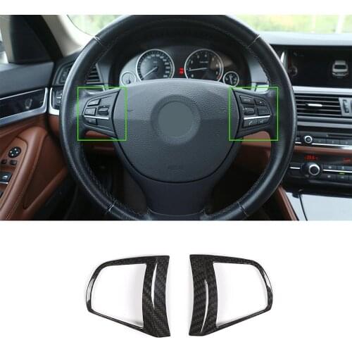 2pcs Real Carbon Fiber Car Steering Wheel Button Frame Trim for BMW 5 Series F10 520 525 2011-2017 Models Accessories