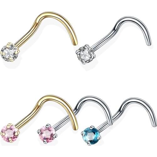 20G 1Pc Crystal Nose Studs Stainless Steel Piercing Nose Ring Stud Hooks Septum Nostril Piercing Body Jewelry for Women
