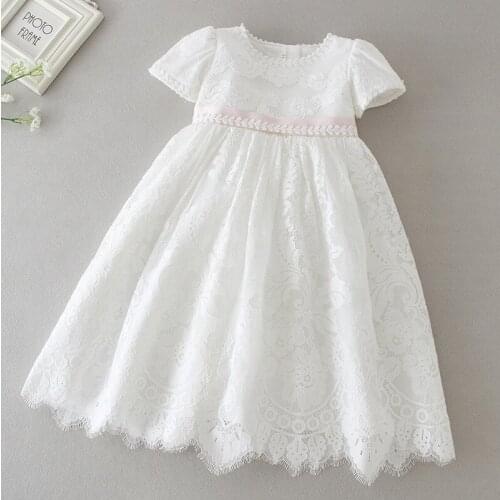 2019 Summer Newborn Baby Girls Baptism Dress Full Lace Infant Baby Girl Birthday Costumes Cute White Kids Wedding Dress