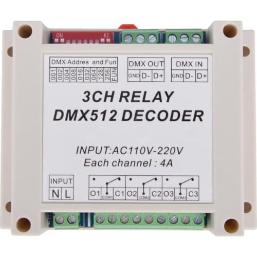 3CH dmx512 relay Controller,3CH RELAY OUTPUT DMX512 relay decoder,WS-DMX-RELAY-3CH-220 AC1110-220V input Plastic housing