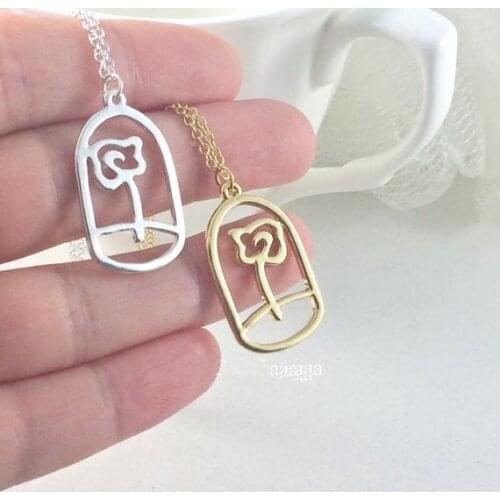 1 Hollow Rose flowers in birdcage Little Prince Series Love Symbol Pendant love Story Cartoon Image Necklaces for Gifts jewelry