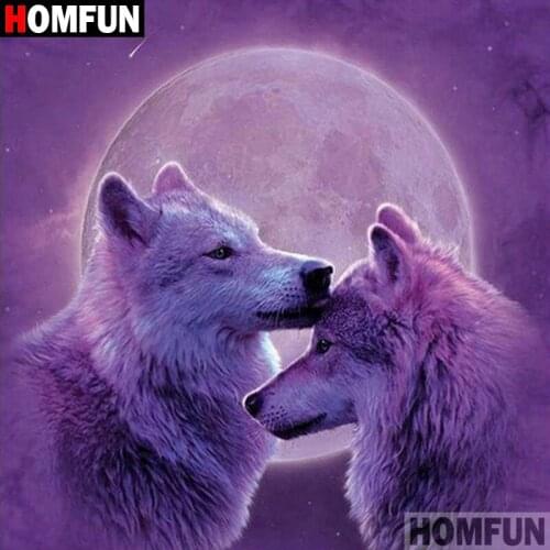 HOMFUN 5D DIY Diamond Painting Full Square/Round Drill "Animal wolf" 3D Embroidery Cross Stitch gift Home Decor A00642