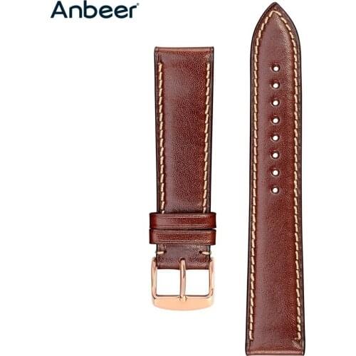 Anbeer Watch Band 18mm 20mm 22mm Wine Red Leather Watch Strap Men Women Replacement Belt with Rose Gold Buckle