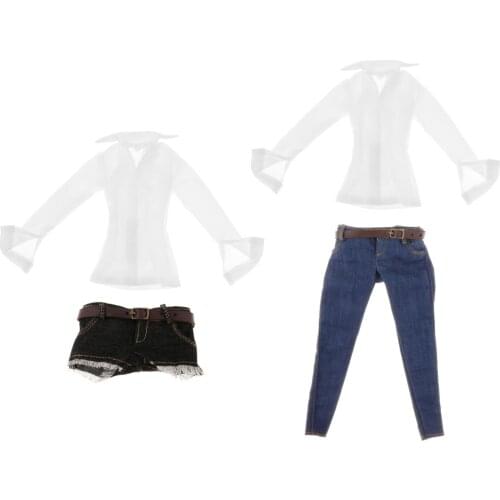 1/6 SCALE White Long Sleeve Shirt Jeans for 12'' Action Figure Anime Characters