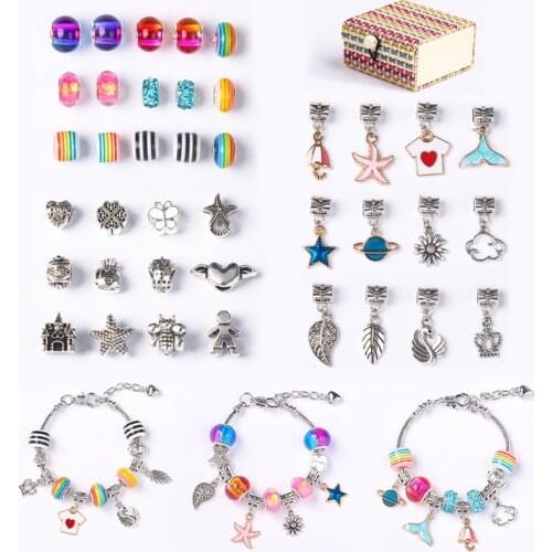 Crystal charms cartoon Bamboo box set high quality bead charm bracelet Lobster bracelets bangle diy jewelry for women gift