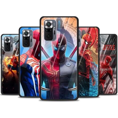Marvel Spiderman hero for Xiaomi Redmi Note 10 Pro Max 10S 9T 9S 9 8T 8 7 Pro 5G Luxury Tempered Glass Phone Case Cover