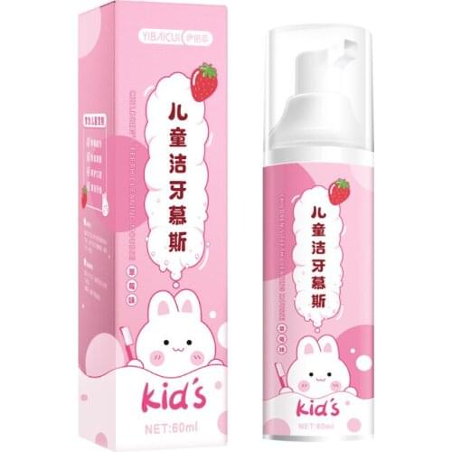60ml Kids Foam Toothpaste No Fluorine Strawberry Flavor Teeth Cleansing Mousse Deeply Cleaning Easy To Clean For Child NN