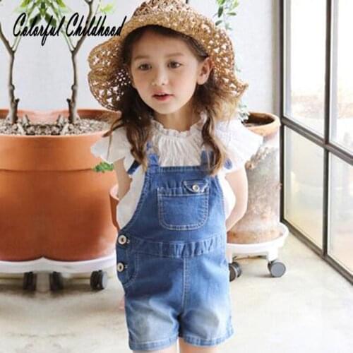 Cowboy style children clothing set summer denim strap overalls for girls sleeveless jumpsuit with pocket baby girls clothes