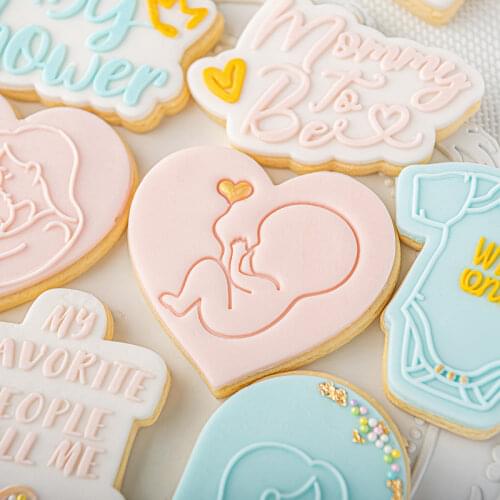 Mother Baby Fondant Die Biscuit Cutter Acrylic Cookie Cutter Cake Plastic Mould Happy Mothers Day Pregnant Stamp Embosser