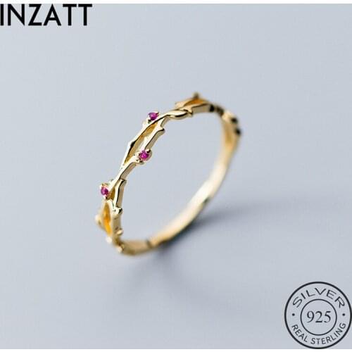 INZATT Real 925 Sterling Silver Irregular Red Zircon Cross Ring For Charming Women Fine Jewelry Cute Accessories