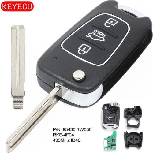 Keyecu Upgraded Flip Remote Key 3 Button Fob 433MHz ID46 Chip for Kia Rio 2011-2013 P/N: 95430-1W050