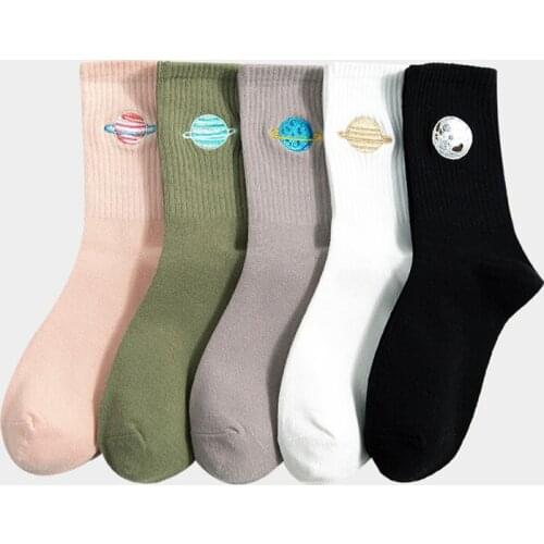 New Japanese Harajuku Leisure Women Cotton Socks Cartoon Planet Embroidery (SO10)