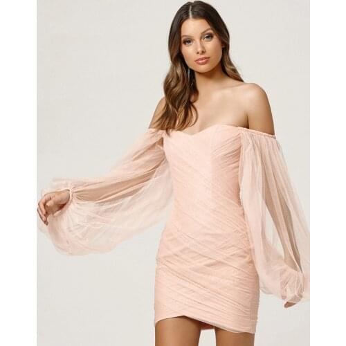 Summer Womens One Shoulder Lace Long Sleeved Bodycon Mini Bandage Dress 2021 Elegant Birthday Party Dress Vestidos