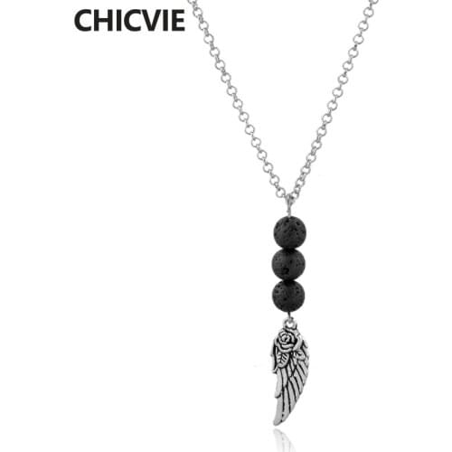 CHICVIE Alloy Angel Wing Necklace For Jewelry Women Handmade Wing Necklace Charm Display Lava Stone Pendant Necklaces SNE190022