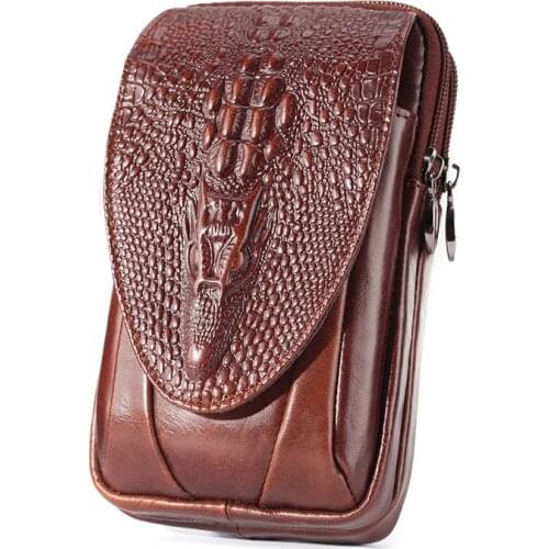 Genuine Leather Mens Mobile Phone Waist Bag Wear Belt Vertical 6 inch Mobile Phone Bag multifunctional Mini Fashion Belt Bag