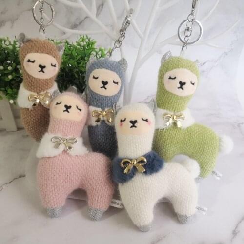 Fashion Lovely Exquisite Colorful cartoon knitted alpaca with bow 15cm plush doll car bag keychain pendant wedding birthday gift