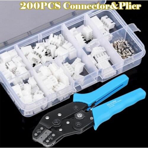 200PCS 2/3/4Pin JST-XH 2.54mm Male/Female Wire White Housing Connectors Set Jumper Pin Bare Terminals Crimping Plier Tool Kit