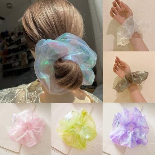 2020 New Fantastic Shining Organza Big Hair Scrunchies Solid Plain large Hair Gums high Elastic Rubber Bands Vintage Hair Ties