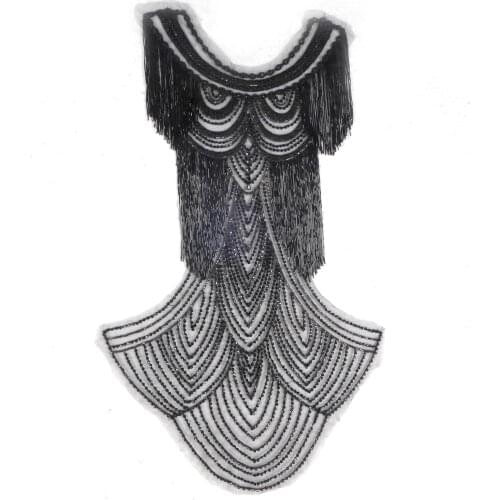 New arrivals Black large pattern with heavy beads applique patch crystal Rhinestone patch wedding dress Accessories 1piece