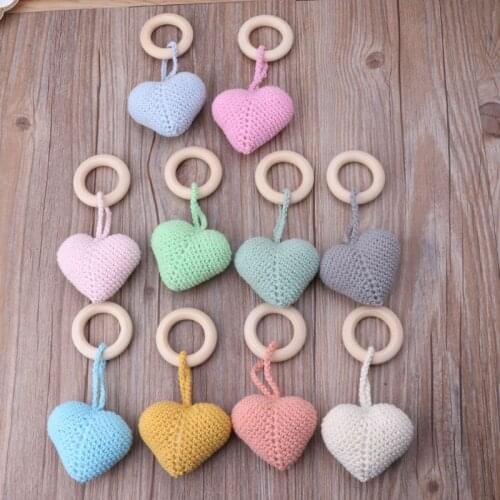 OOTDTY Wooden Natural Crochet Baby Infant Teether Teething Ring Jewelry Teething Toys