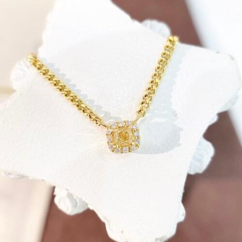 Ins Style 18k Gold Cuban Link Chain Necklace Cushion Cuttig Natual Yellow Diamond Jewelry Party Gifts