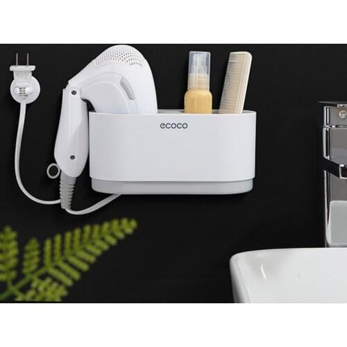 Ecoco Bathroom Shelf Hair Dryer Holder Set Wall Shelf Bathroom Accessories Shelves Storage Holder Do Not Drilling