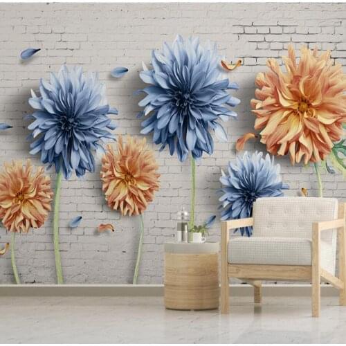 Custom photo wallpaper 3D simple 3d chrysanthemum brick wall nostalgic floral background wall decorative mural wallpaper