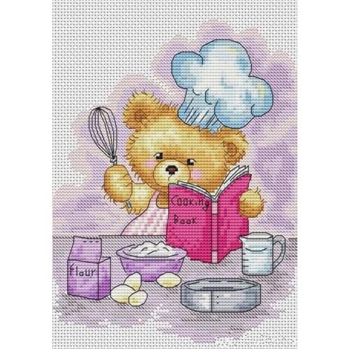Counted Cross Stitch Kit Cross stitch RS cotton with cross stitch Little Bear Making Cake in Magazine